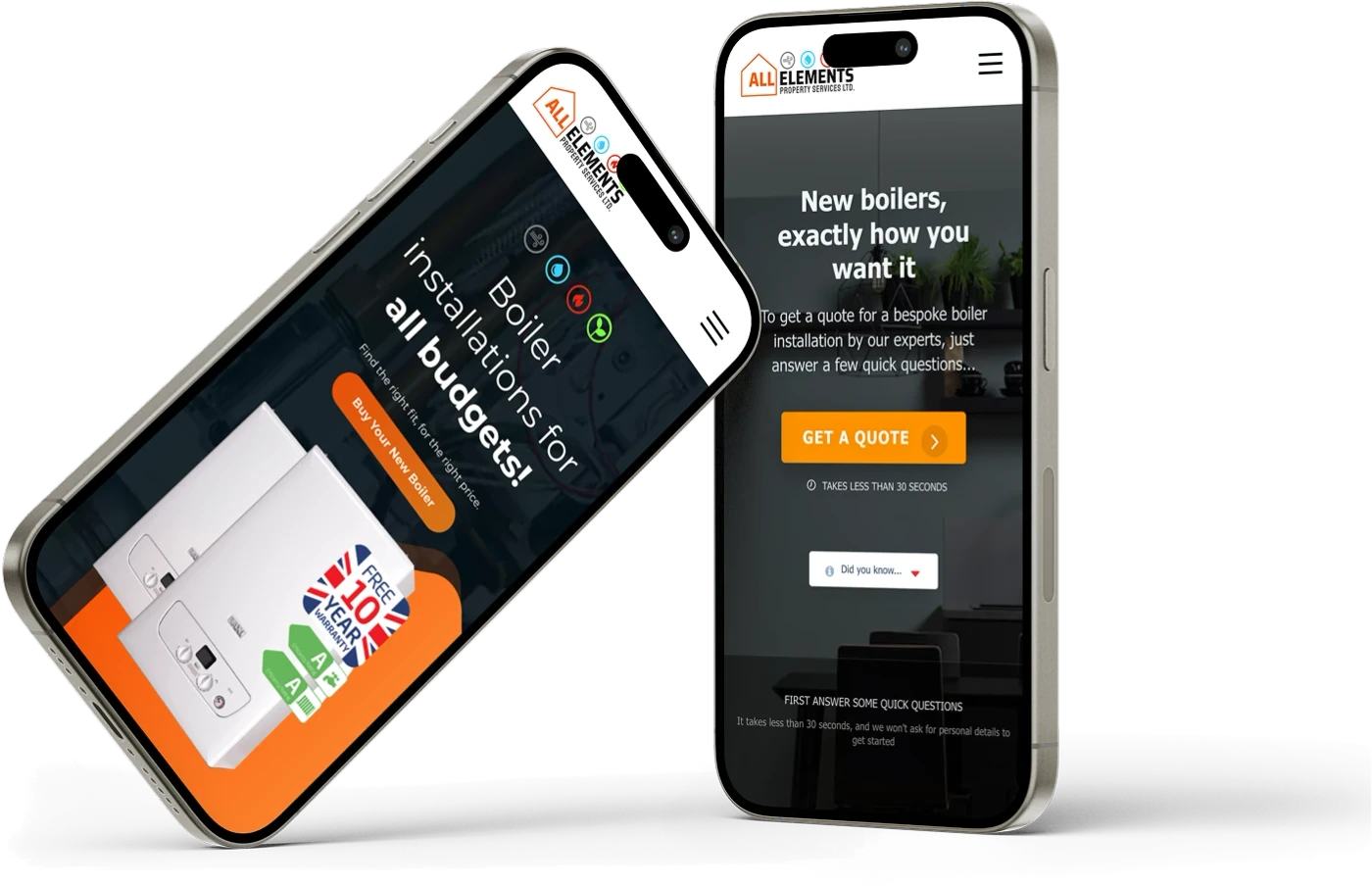 All Elements Property Services website shown on two phones